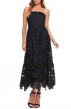 NEW FLYING TOMATO woven lace midi dress in black